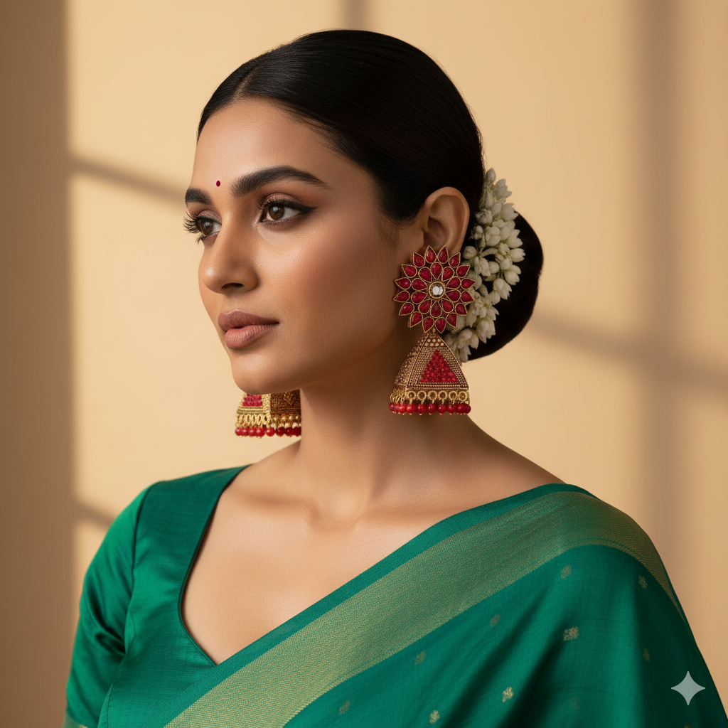 The Ruby Red Temple Jhumka Earrings