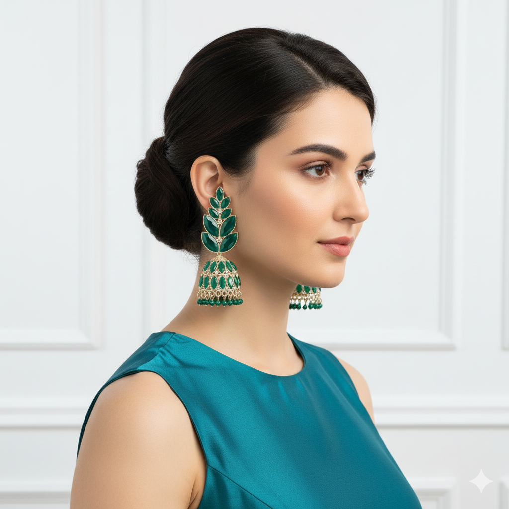 The Emerald Leaf & Jhumka Earrings