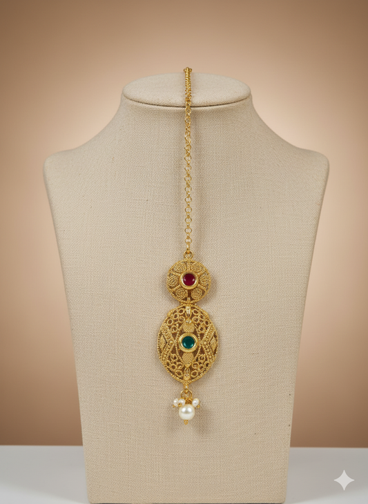 Heritage Filigree Maang Tikka with Gemstones