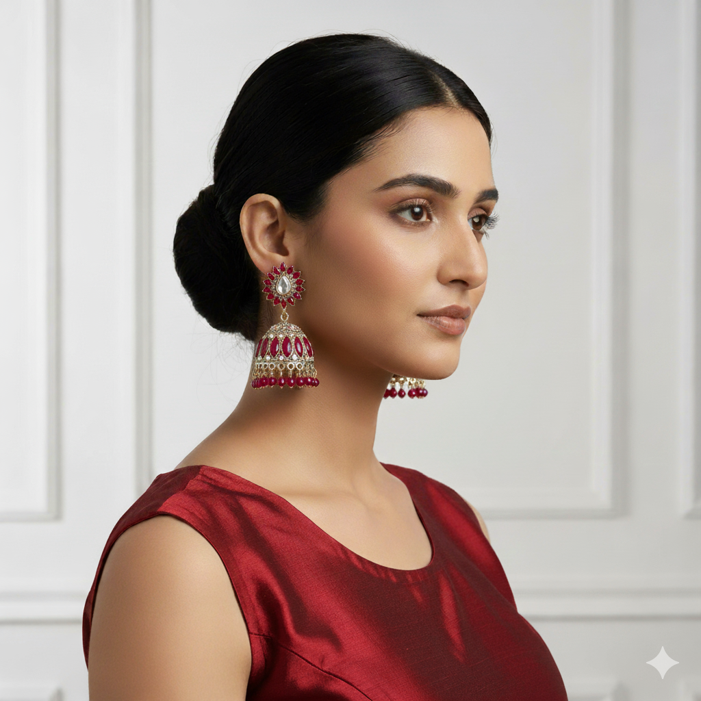 The Ruby Bloom Temple Jhumka Earrings