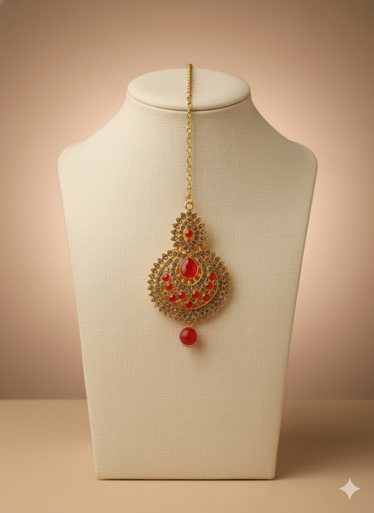 The Majestic Ruby Kundan Maang Tikka