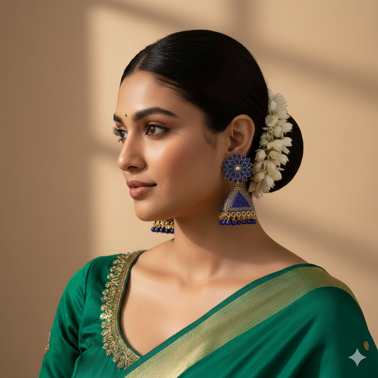 The Sapphire Floral Temple Jhumka Earrings